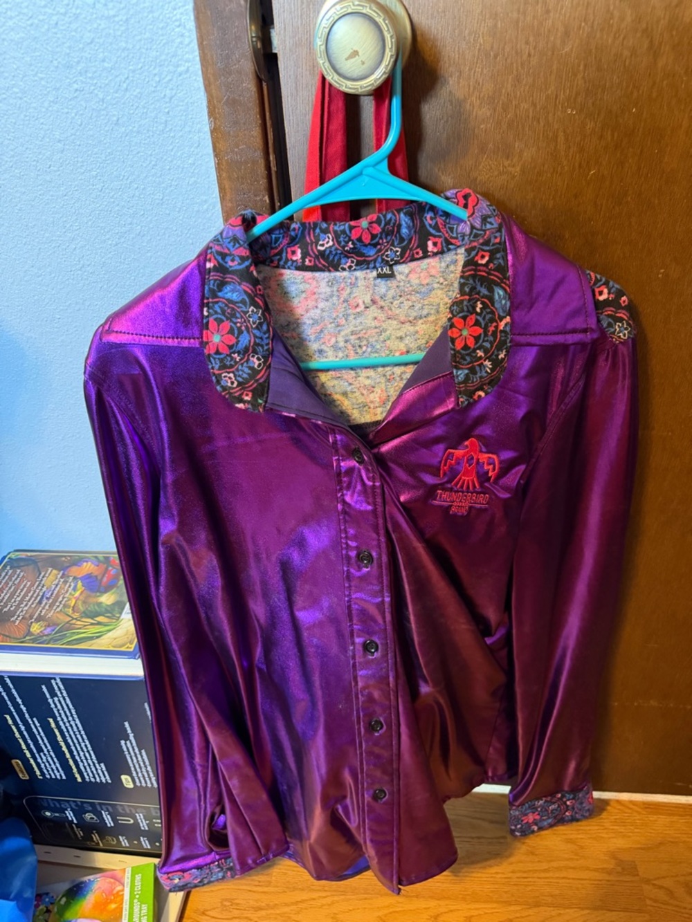 Trademark Collection Women's Purple Satin Button-Down Shirt